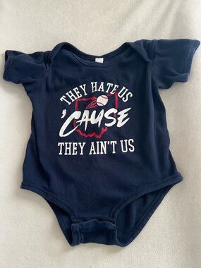 Navy Cleveland Guardians 'They Hate Us 'Cause They Ain't Us' Baby One-Piece